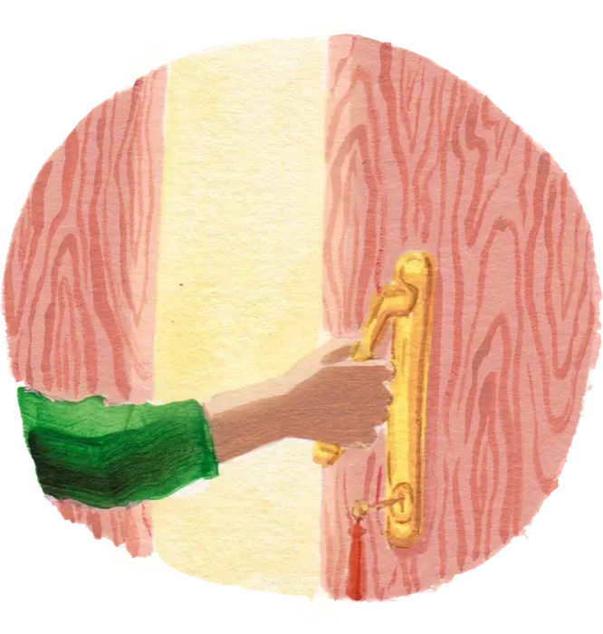 Illustration of a hand reaching for a door handle