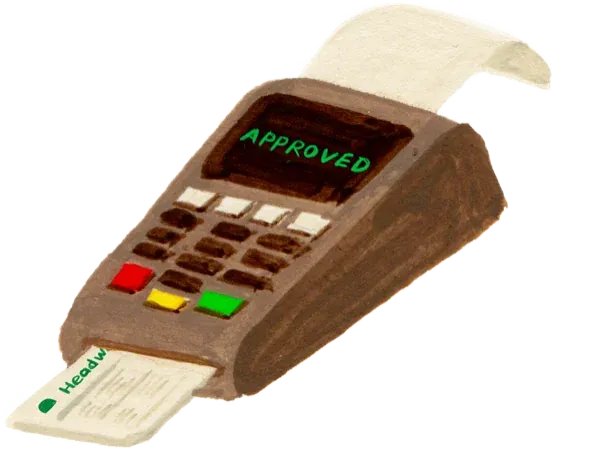 Illustration of a card reader printing an approved receipt